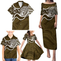Aloha Hawaii Kalo Pikake Lei Family Matching Puletasi and Hawaiian Shirt Chest Tattoo Gold Hawaiian Pattern