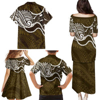 Aloha Hawaii Kalo Pikake Lei Family Matching Puletasi and Hawaiian Shirt Chest Tattoo Gold Hawaiian Pattern