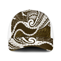 Aloha Hawaii Kalo Pikake Lei Mesh Trucker Cap Chest Tattoo Gold Hawaiian Pattern