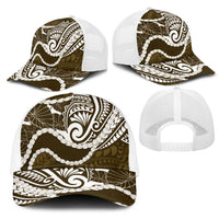 Aloha Hawaii Kalo Pikake Lei Mesh Trucker Cap Chest Tattoo Gold Hawaiian Pattern