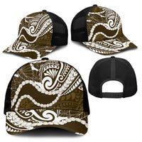 Aloha Hawaii Kalo Pikake Lei Mesh Trucker Cap Chest Tattoo Gold Hawaiian Pattern