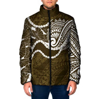Aloha Hawaii Kalo Pikake Lei Padded Jacket Chest Tattoo Gold Hawaiian Pattern