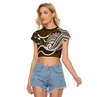 Aloha Hawaii Kalo Pikake Lei Raglan Cropped T Shirt Chest Tattoo Gold Hawaiian Pattern