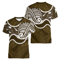 Aloha Hawaii Kalo Pikake Lei Women V-Neck T-Shirt Chest Tattoo Gold Hawaiian Pattern