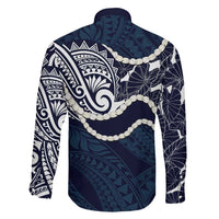 Aloha Hawaii Kalo Pikake Lei Family Matching Off Shoulder Short Dress and Hawaiian Shirt Chest Tattoo Oxford Blue Hawaiian Pattern LT14 - Polynesian Pride