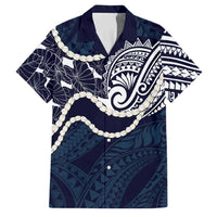 Aloha Hawaii Kalo Pikake Lei Family Matching Puletasi and Hawaiian Shirt Chest Tattoo Oxford Blue Hawaiian Pattern LT14 Dad's Shirt - Short Sleeve Oxford Blue - Polynesian Pride