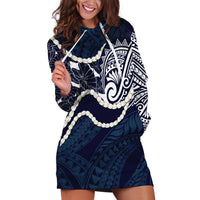 Aloha Hawaii Kalo Pikake Lei Hoodie Dress Chest Tattoo Oxford Blue Hawaiian Pattern