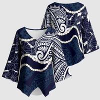 Aloha Hawaii Kalo Pikake Lei Kimono Sleeve Blouse Chest Tattoo Oxford Blue Hawaiian Pattern