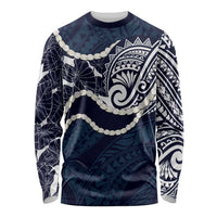 Aloha Hawaii Kalo Pikake Lei Long Sleeve Shirt Chest Tattoo Oxford Blue Hawaiian Pattern LT14 Unisex Oxford Blue - Polynesian Pride
