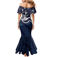 Aloha Hawaii Kalo Pikake Lei Mermaid Dress Chest Tattoo Oxford Blue Hawaiian Pattern