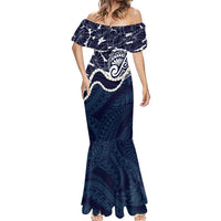 Aloha Hawaii Kalo Pikake Lei Mermaid Dress Chest Tattoo Oxford Blue Hawaiian Pattern