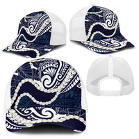 Aloha Hawaii Kalo Pikake Lei Mesh Trucker Cap Chest Tattoo Oxford Blue Hawaiian Pattern