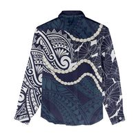 Aloha Hawaii Kalo Pikake Lei Women Casual Shirt Chest Tattoo Oxford Blue Hawaiian Pattern