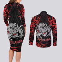 Personalised Aotearoa Bulldog Couples Matching Long Sleeve Bodycon Dress and Long Sleeve Button Shirt NZ Maori Tattoo
