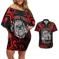 Personalised Aotearoa Bulldog Couples Matching Off Shoulder Short Dress and Hawaiian Shirt NZ Maori Tattoo