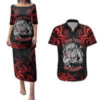 Personalised Aotearoa Bulldog Couples Matching Puletasi and Hawaiian Shirt NZ Maori Tattoo