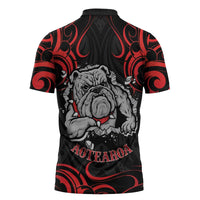 Aotearoa Bulldog Zipper Polo Shirt NZ Maori Tattoo - Polynesian Pride