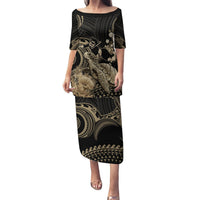 Gold Aloha Hawaii Puletasi Snorkeling With Sea Turtle Polynesian Pattern LT14 Long Dress Gold - Polynesian Pride