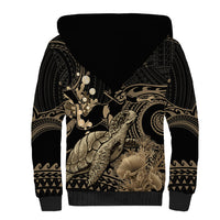 Gold Aloha Hawaii Sherpa Hoodie Snorkeling With Sea Turtle Polynesian Pattern