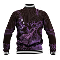 Purple Aloha Hawaii Baseball Jacket Snorkeling With Sea Turtle Polynesian Pattern