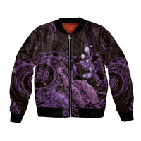 Purple Aloha Hawaii Bomber Jacket Snorkeling With Sea Turtle Polynesian Pattern