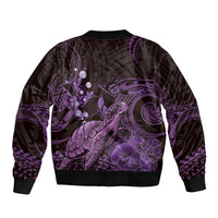 Purple Aloha Hawaii Bomber Jacket Snorkeling With Sea Turtle Polynesian Pattern