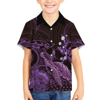 Purple Aloha Hawaii Family Matching Summer Maxi Dress and Hawaiian Shirt Snorkeling With Sea Turtle Polynesian Pattern