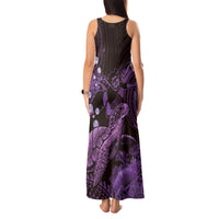 Purple Aloha Hawaii Tank Maxi Dress Snorkeling With Sea Turtle Polynesian Pattern