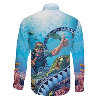 Hawaii Snorkeling Honu Turtle Family Matching Off The Shoulder Long Sleeve Dress and Hawaiian Shirt Under The Ocean Vibes