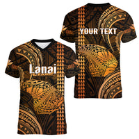 Personalised Hawaiian Islands Women V Neck T Shirt Lani Map Gold Kanaka With Kakau LT14 - Polynesian Pride