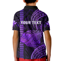 Personalised Hawaiian Islands Kid Polo Shirt Kauai Map Purple Kanaka With Kakau LT14 - Polynesian Pride