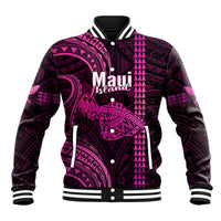 Polynesian Pride Hawaiian Islands Baseball Jacket Maui Map Pink Kanaka With Kakau LT14 Unisex Pink - Polynesian Pride