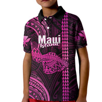 Polynesian Pride Hawaiian Islands Kid Polo Shirt Maui Map Pink Kanaka With Kakau LT14 Kid Pink - Polynesian Pride