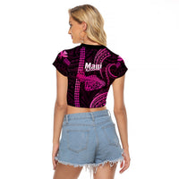 Polynesian Pride Hawaiian Islands Raglan Cropped T Shirt Maui Map Pink Kanaka With Kakau LT14 - Polynesian Pride