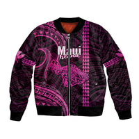 Personalised Hawaiian Islands Bomber Jacket Maui Map Pink Kanaka With Kakau LT14 Unisex Pink - Polynesian Pride
