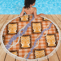 Aloha Hawaii Tiki Palaka Motifs Beach Blanket Honohono Lei Orange Elegant Vibes LT14 - Polynesian Pride