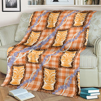Aloha Hawaii Tiki Palaka Motifs Blanket Honohono Lei Orange Elegant Vibes LT14 - Polynesian Pride
