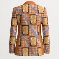 Aloha Hawaii Tiki Palaka Motifs Blazer Honohono Lei Orange Elegant Vibes
