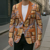 Aloha Hawaii Tiki Palaka Motifs Blazer Honohono Lei Orange Elegant Vibes
