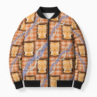 Aloha Hawaii Tiki Palaka Motifs Bomber Puffer Jacket Honohono Lei Orange Elegant Vibes LT14 Unisex Orange - Polynesian Pride