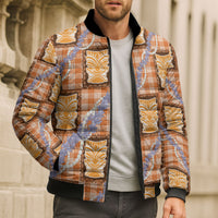 Aloha Hawaii Tiki Palaka Motifs Bomber Puffer Jacket Honohono Lei Orange Elegant Vibes LT14 - Polynesian Pride
