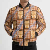 Aloha Hawaii Tiki Palaka Motifs Bomber Puffer Jacket Honohono Lei Orange Elegant Vibes LT14 - Polynesian Pride