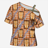 Aloha Hawaii Tiki Palaka Motifs Cross Shoulder Shirt Honohono Lei Orange Elegant Vibes LT14 Female Orange - Polynesian Pride
