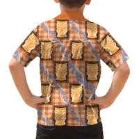 Aloha Hawaii Tiki Palaka Motifs Family Matching Off The Shoulder Long Sleeve Dress and Hawaiian Shirt Honohono Lei Orange Elegant Vibes LT14 - Polynesian Pride