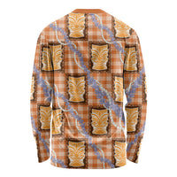 Aloha Hawaii Tiki Palaka Motifs Long Sleeve Shirt Honohono Lei Orange Elegant Vibes LT14 - Polynesian Pride