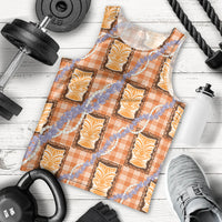 Aloha Hawaii Tiki Palaka Motifs Men Tank Top Honohono Lei Orange Elegant Vibes LT14 - Polynesian Pride
