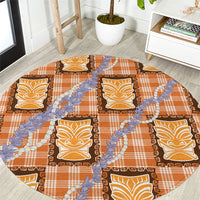 Aloha Hawaii Tiki Palaka Motifs Round Carpet Honohono Lei Orange Elegant Vibes LT14 Orange - Polynesian Pride