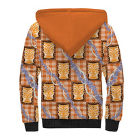 Aloha Hawaii Tiki Palaka Motifs Sherpa Hoodie Honohono Lei Orange Elegant Vibes