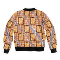 Aloha Hawaii Tiki Palaka Motifs Sleeve Zip Bomber Jacket Honohono Lei Orange Elegant Vibes LT14 - Polynesian Pride