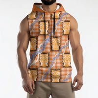 Aloha Hawaii Tiki Palaka Motifs Sleeveless Hoodie Honohono Lei Orange Elegant Vibes